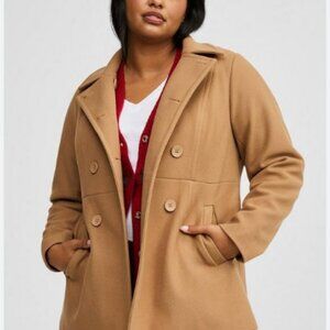 Torrid Women's Cozy Double Breasted Camel Wash Peacoat Jacket Plus Size 5X